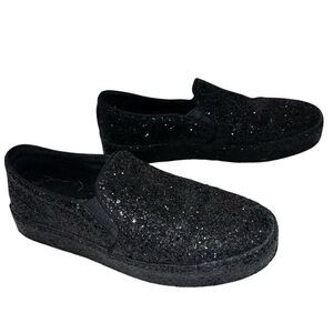 Aldo Womens Size 7.5 Slip On Flats Comfort Shoes Sparkle Bling Charcoal Gray